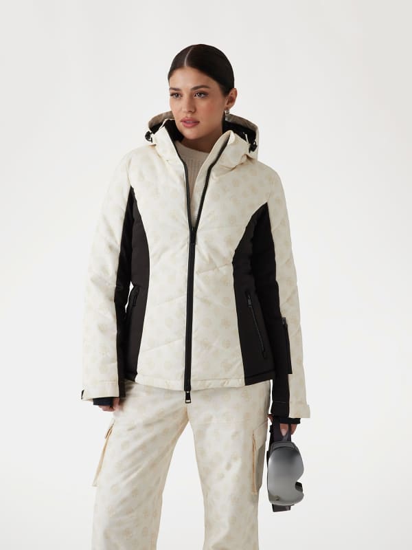 Пуховик GUESS Women's Printed Ski Jacket with Hood білий | W4PL3NWH0K0
