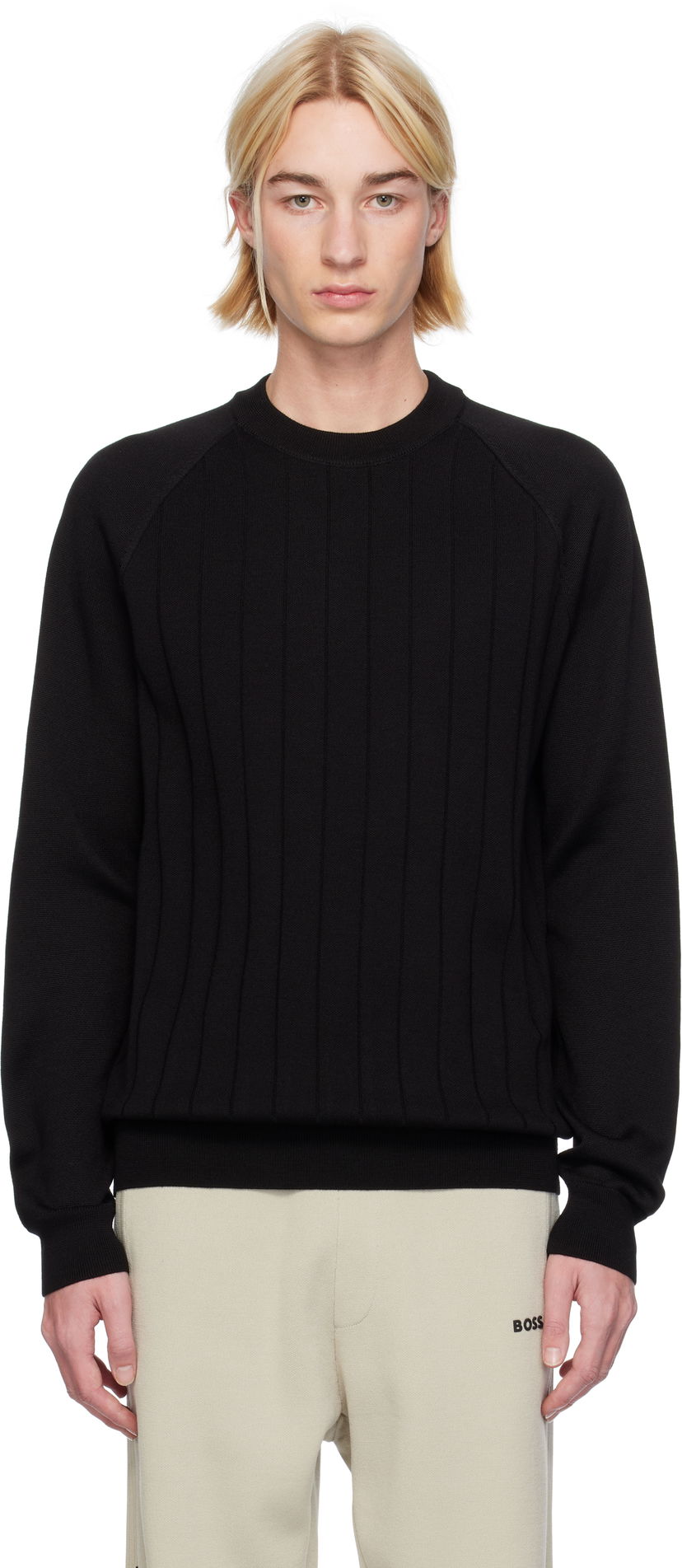 Cветр BOSS Stripe Knit Sweater чорний | 50531162