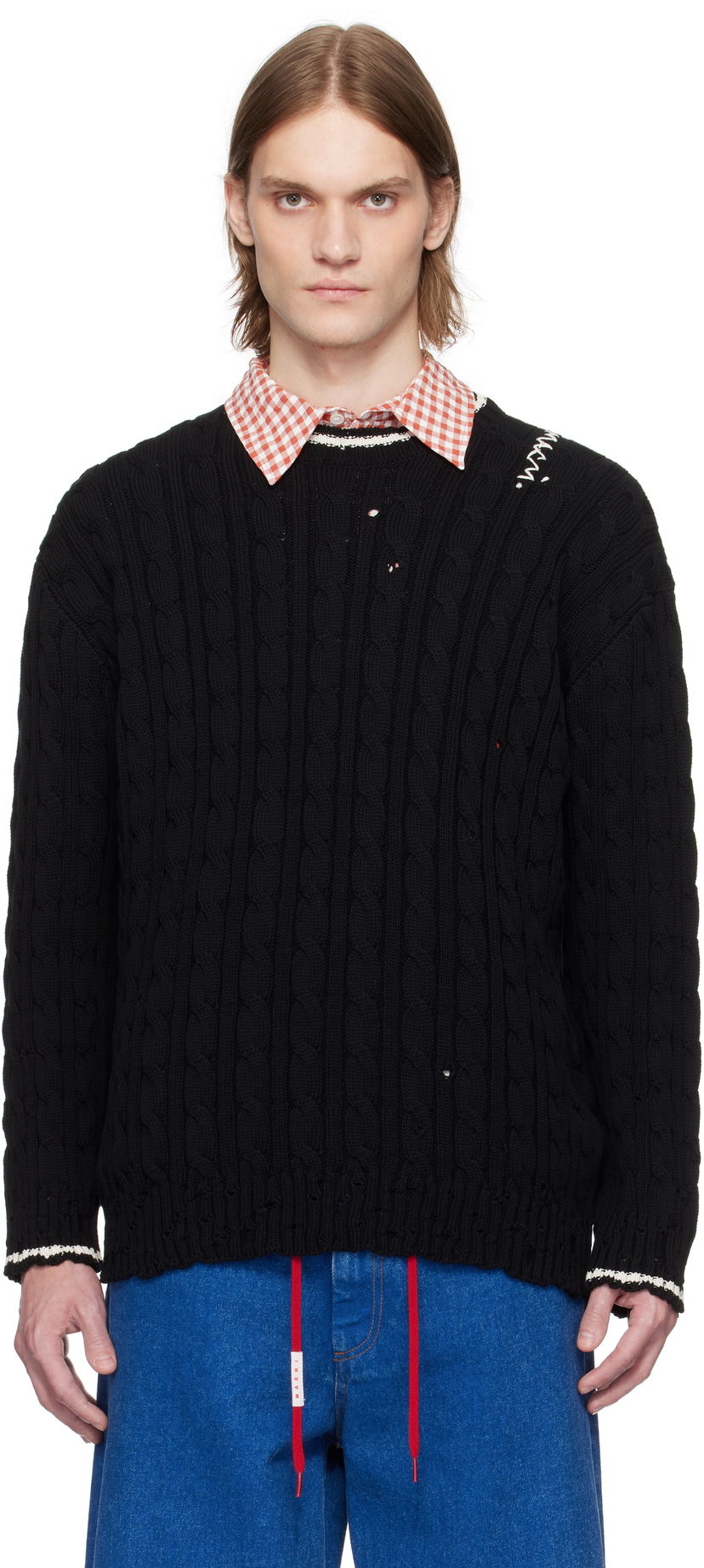 Cветр Marni Marni Dishevelled Cable Knit Sweater чорний | POMG0071EQ UFC656