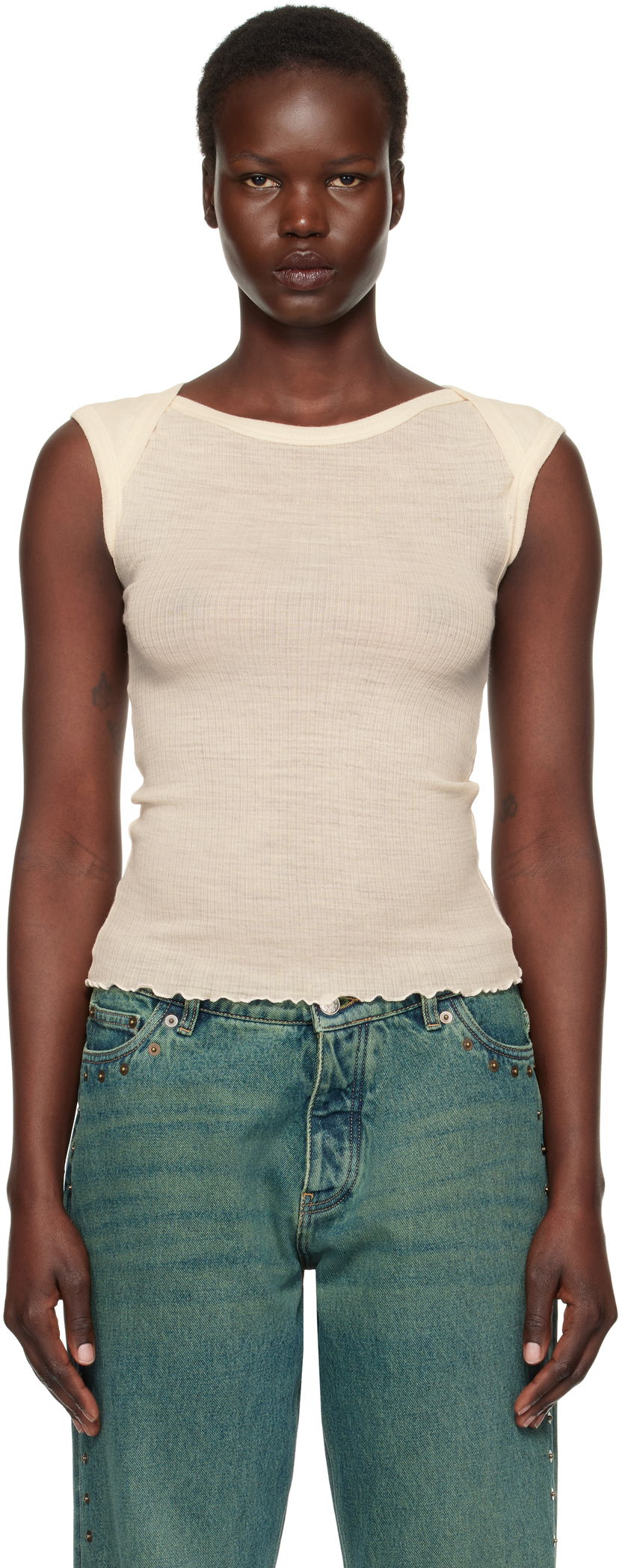 Безрукавка Baserange Ribbed Knit Cap Sleeve Tank Top бежевий | TODI-WO-SP25