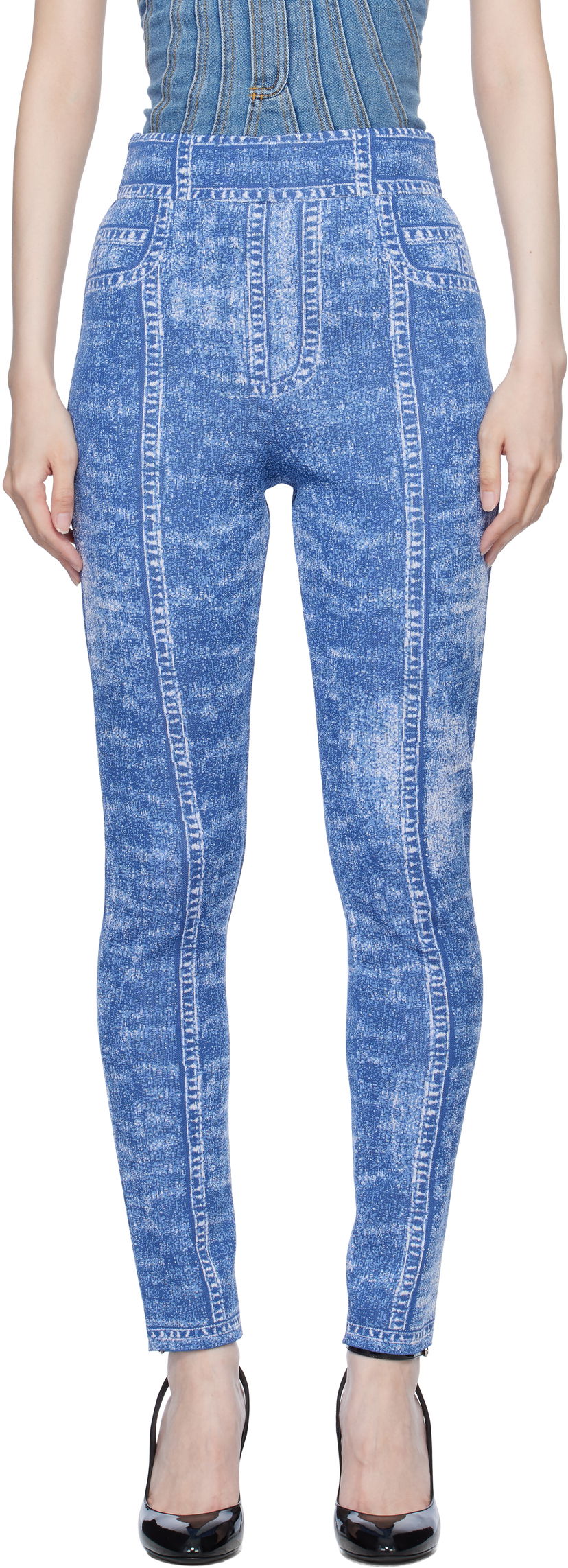 Легінси Balmain Denim Effect Knit Leggings Синій | EF1PD185KH80