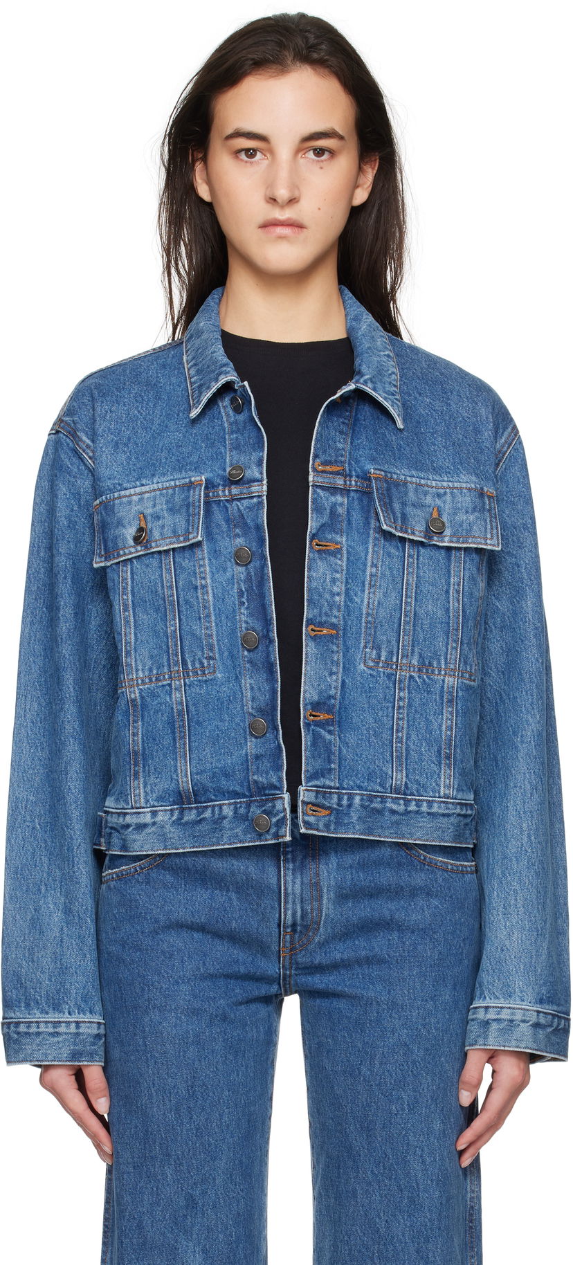 Куртка Khaite Saunder Cropped Denim Jacket Синій | 1160908009