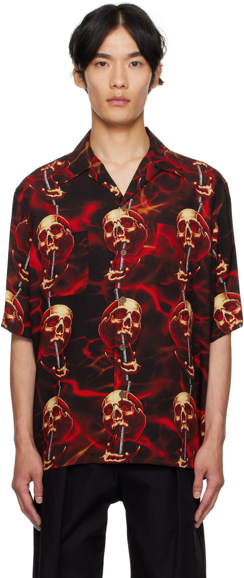 Сорочка WACKO MARIA WACKO MARIA Tattoo Studio Edition Skull Print Shirt Червоний | 56TS-WM-HI15