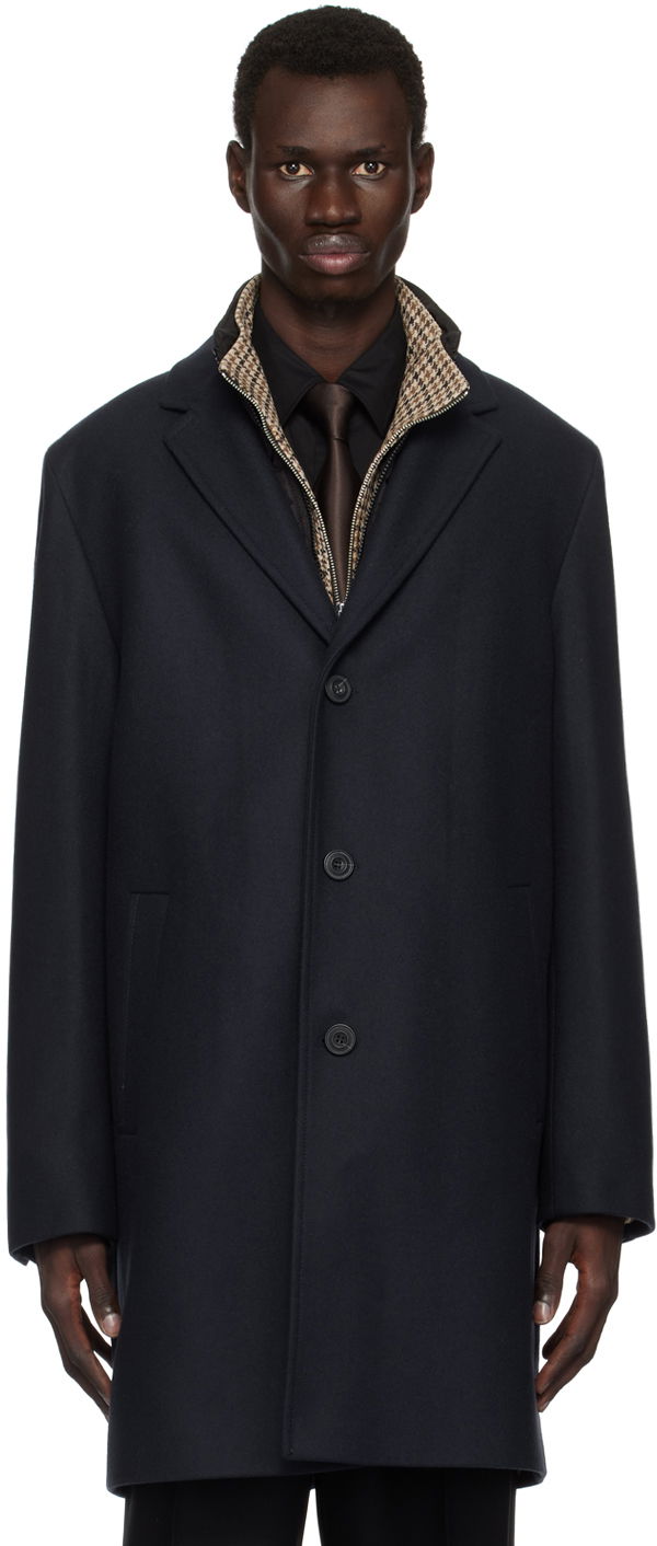 Пальто BOSS Layered Wool Blend Overcoat темно-синій | 50528836