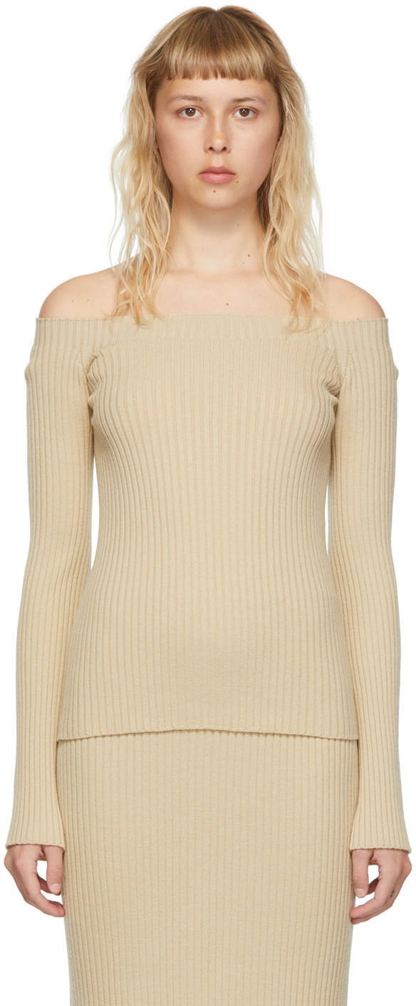 Безрукавка CHLOÉ Off-the-Shoulder Ribbed Wool Sweater бежевий | CHC22UMP11650