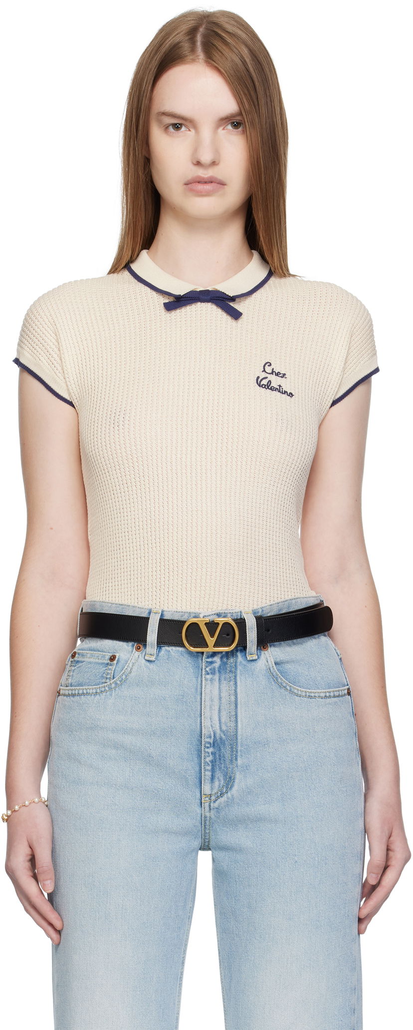 Футболки i безрукавка Valentino Valentino Cotton Knit Top бежевий | 7B3KC66T9JV