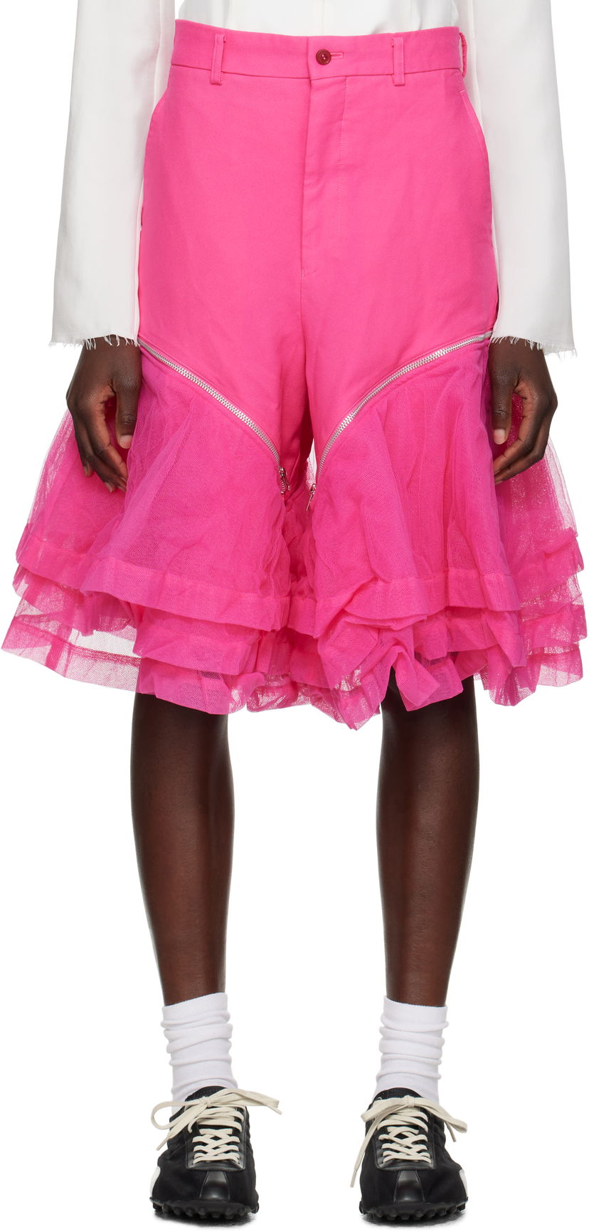 Шорти Comme des Garçons Comme des Garçons Homme Plus Gabardine and Nylon Tulle Shorts Рожевий | PO-P010-051