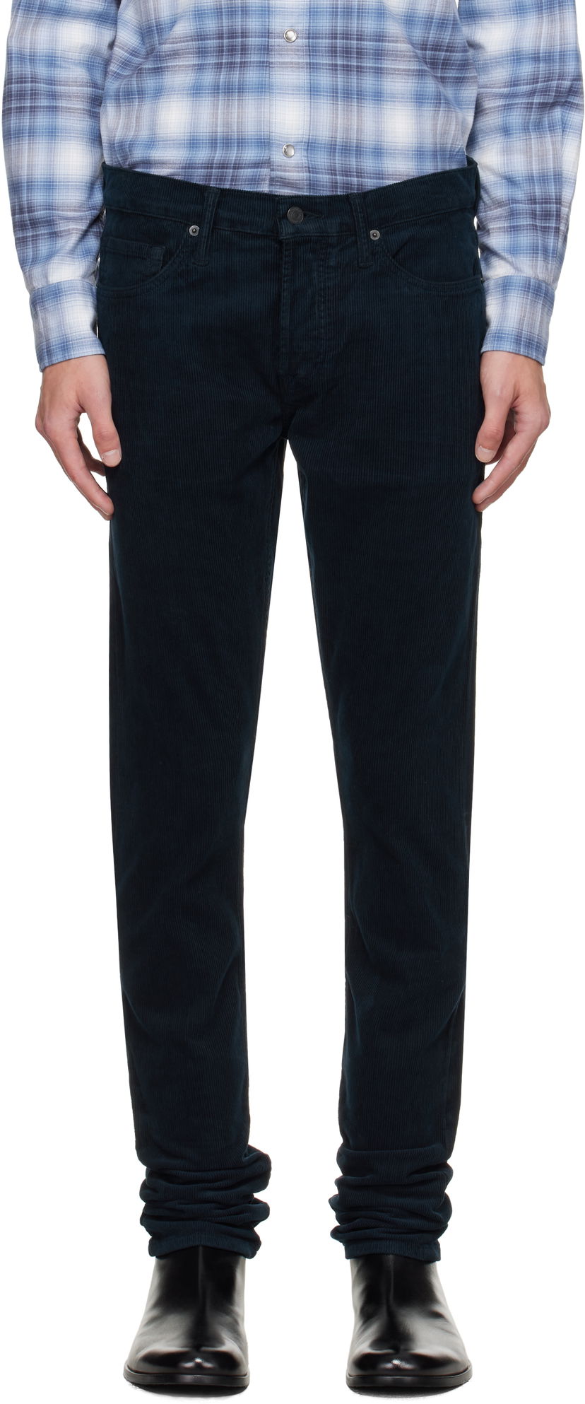 Штани Tom Ford TOM FORD 12 Waves Corduroy Slim Fit Stretch Trousers темно-синій | DPS001-DMC081