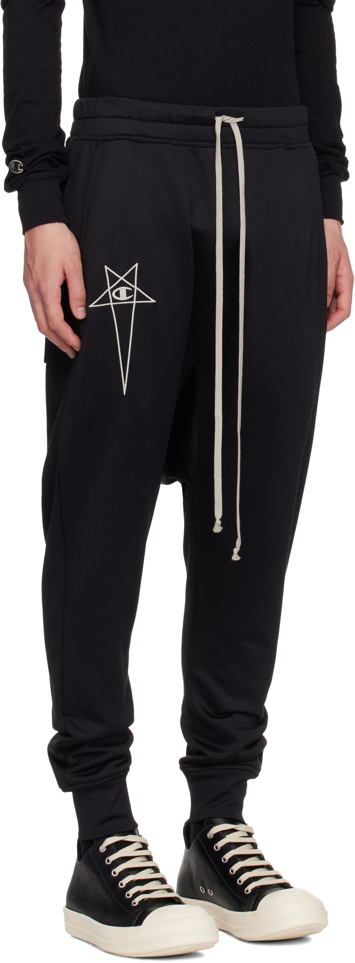 Спортивні штани Rick Owens Rick Owens Champion Edition Prisoner Drawstring Sweatpants чорний | CM01E1689 CHJS SHINY SWEAT JERSE, 1
