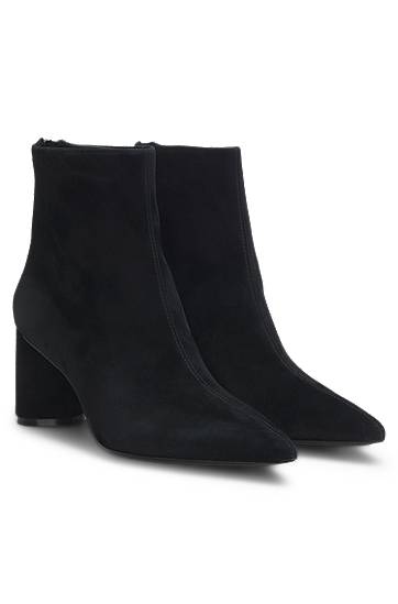 Кросівки та взуття BOSS Suede Ankle Boots with Block Heel and Pointed Toe чорний | 50548812, 0