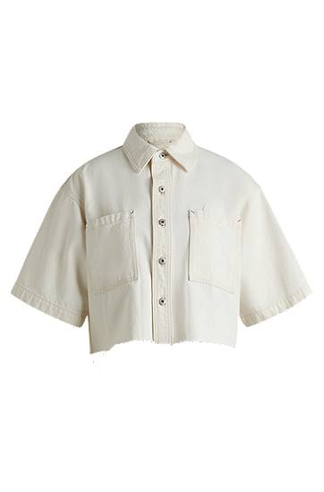 Сорочка BOSS Cropped Denim Blouse with Raw Hem білий | 50537471
