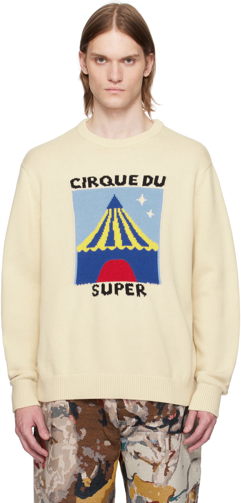 Cветр KidSuper KidSuper 'Super' Tent Graphic Sweater бежевий | SS25-SW-13
