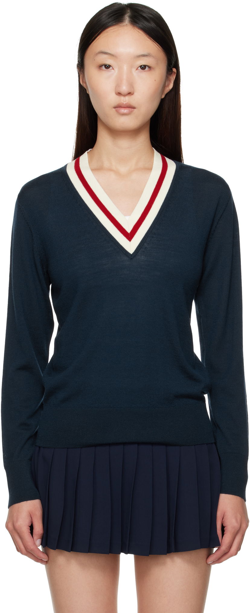 Cветр Sporty & Rich Sporty & Rich Minimalist V-Neck Sweater темно-синій | WS070602302BL117