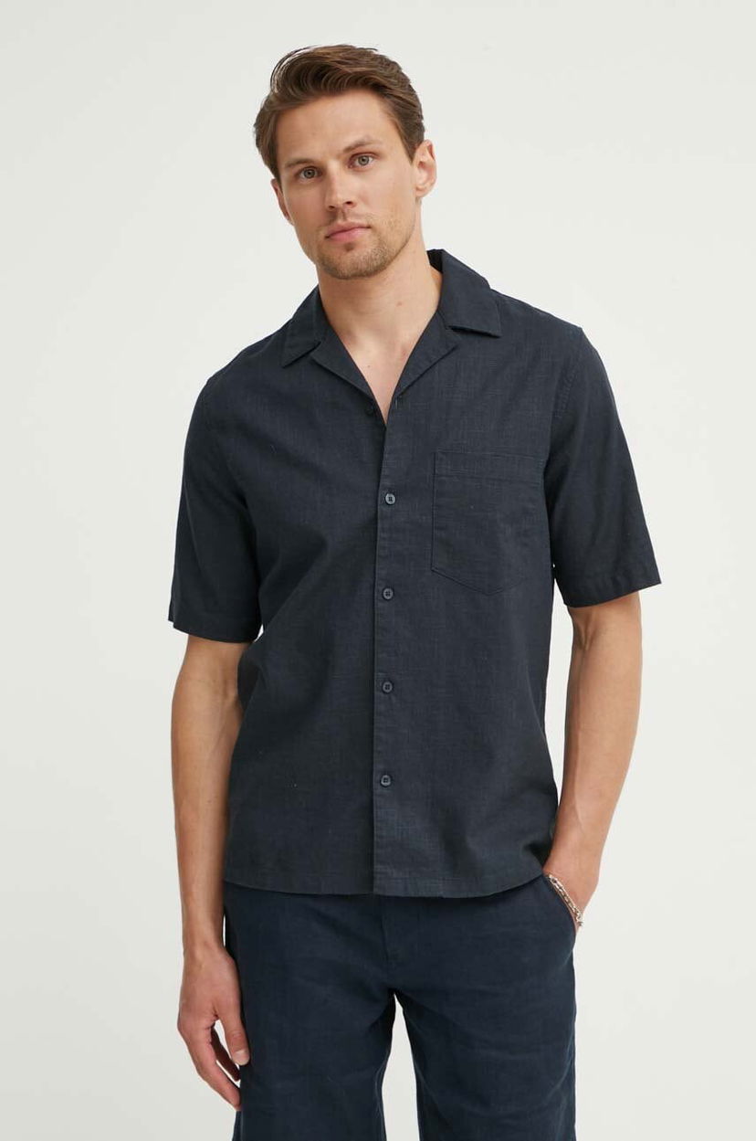 Сорочка Samsoe Samsoe Samsoe Samsoe SAOSCAR Linen Blend Resort Shirt темно-синій | M24200074
