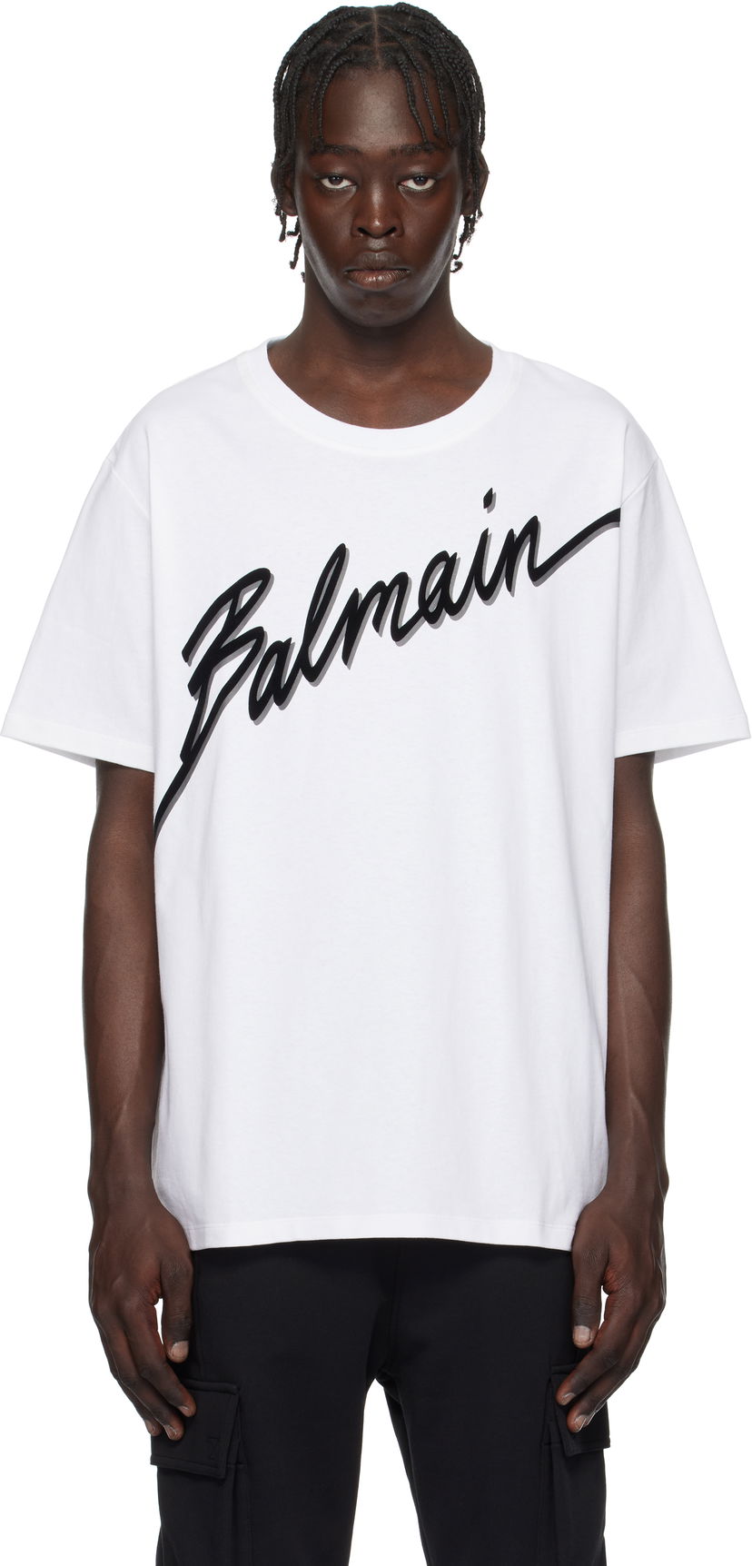 Футболка Balmain Flocked Logo T-Shirt білий | EH1EG010BC86