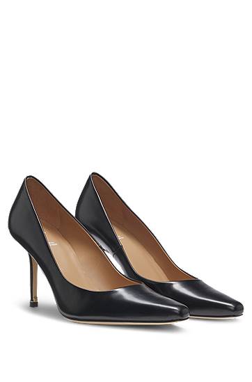 Кросівки та взуття BOSS Polished Leather Pointed-Toe Pumps чорний | 50548509