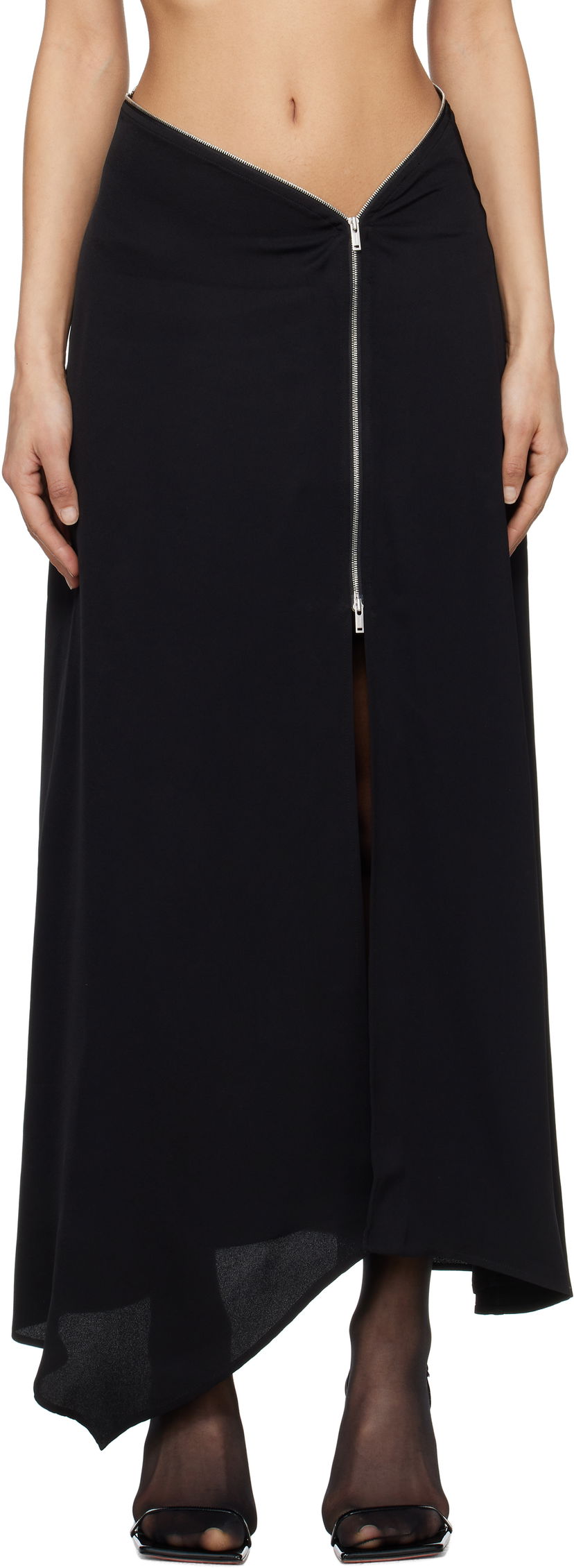 Спідниця Nanushka Nanushka Zella Maxi Asymmetrical Zip Skirt чорний | NW25RSSK19299