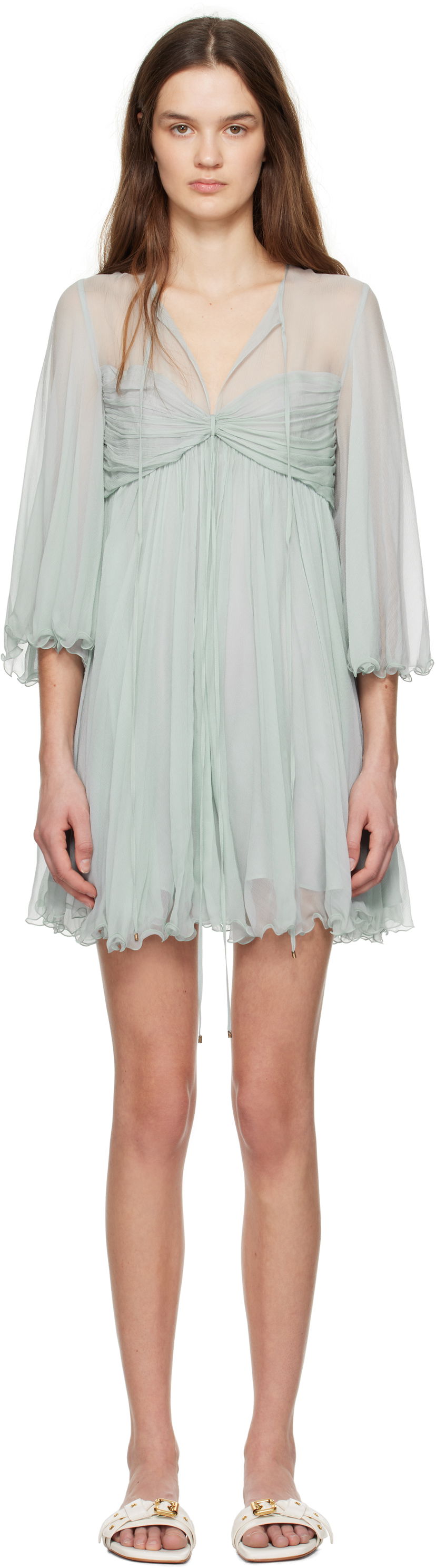 плаття CHLOÉ Chloé Pleated Mini Dress Зелений | CH25SRO27116