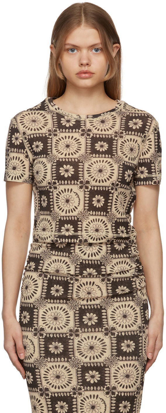 Футболка Nanushka Tile Print T-Shirt Коричневий | NW22RSTP01977