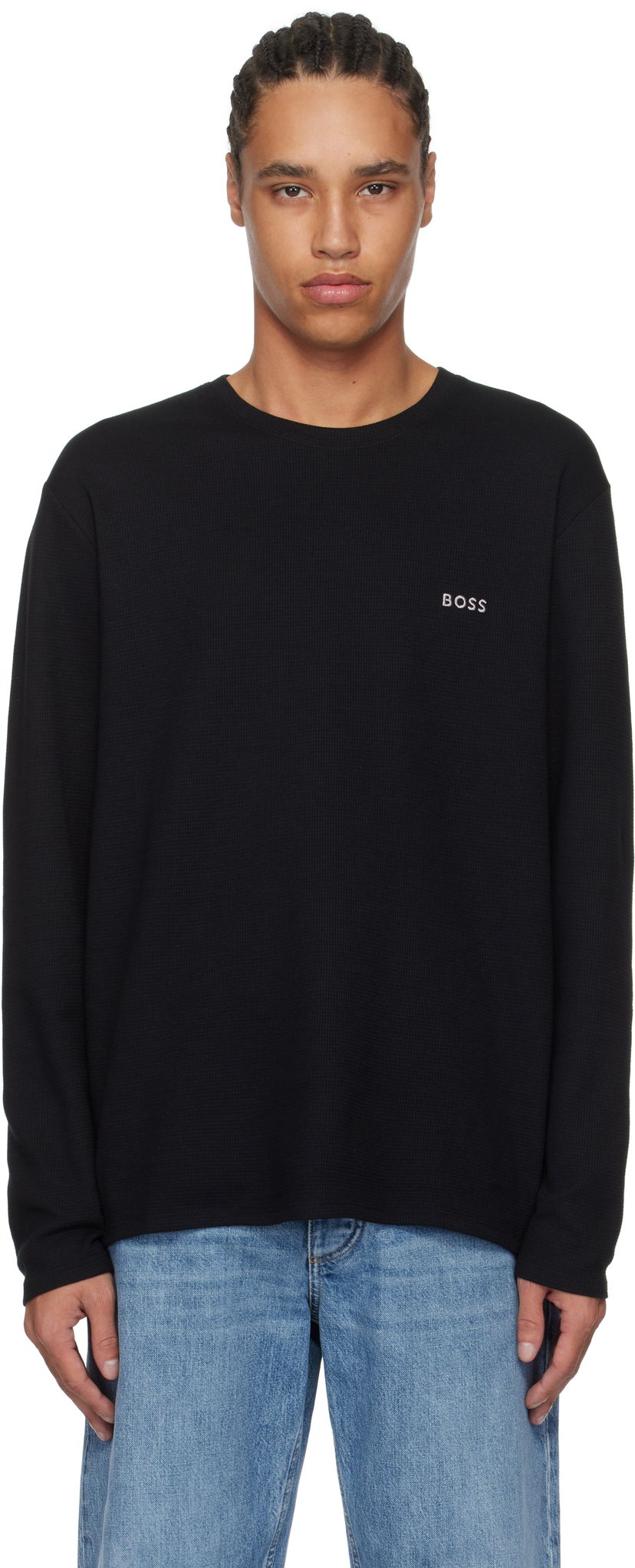 Cветр BOSS BOSS Waffle-Structured T-Shirt чорний | 50535870