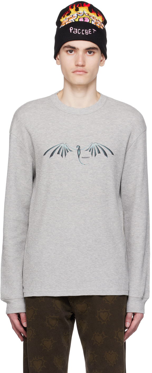 Cветр PACCBET Rassvet Dragon Graphic Long Sleeve T-Shirt Сірий | PACC12T015