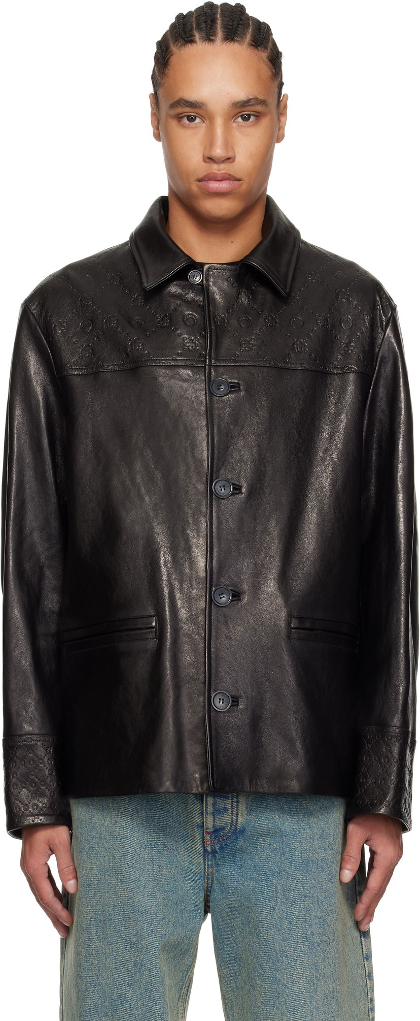 Куртка Marine Serre Marine Serre Monogram Embossed Boxy Leather Jacket чорний | MJA065B RLEA0021