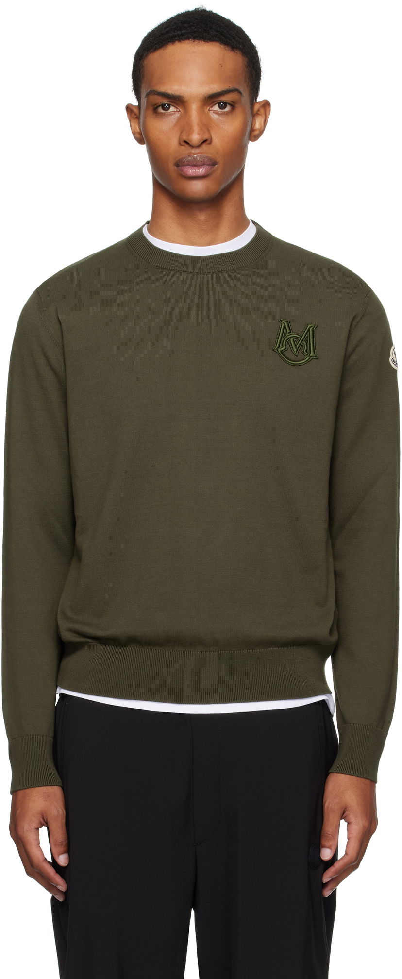 Cветр Moncler Moncler Embroidered Monogram Cotton Sweater Зелений | K20919C00013M1113