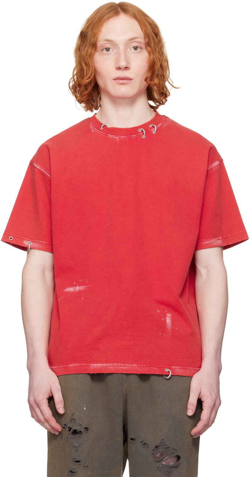 Футболка We11done We11done Pierced T-Shirt Червоний | WD-TT0-25-770-U-RD