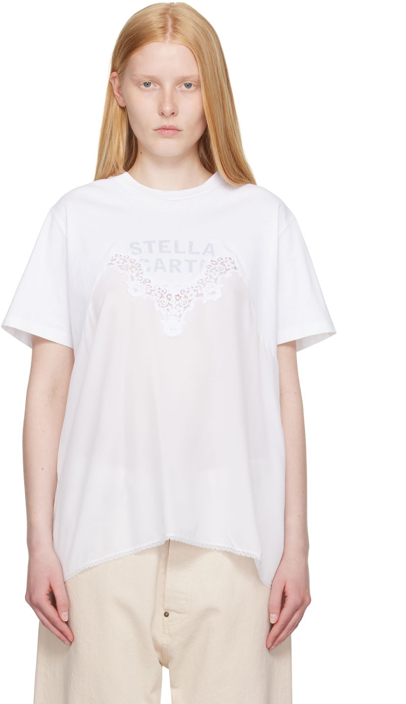 Футболка Stella McCartney Stella McCartney Lace Jersey T-Shirt білий | 6J04073SPZ99