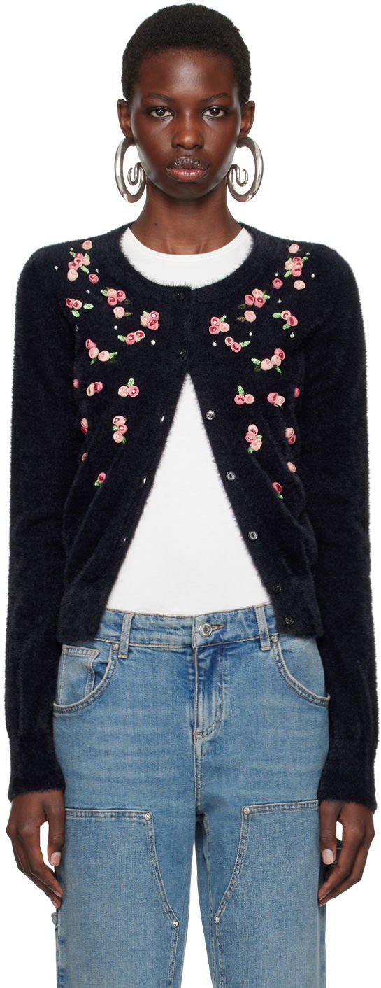 Cветр Blumarine Embroidered Rose Cardigan Синій | A422M485A