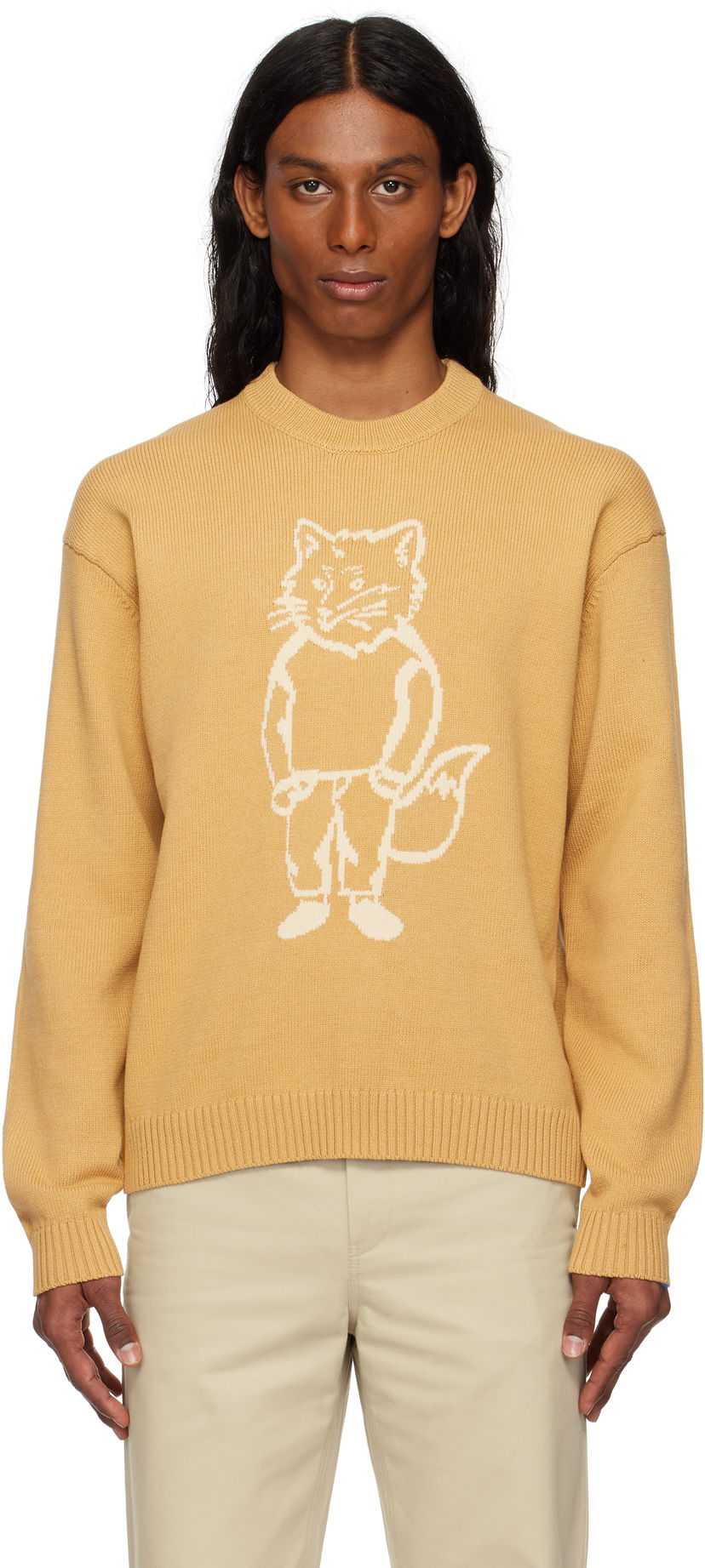 Cветр MAISON KITSUNÉ Maison Kitsuné Dressed Fox Intarsia Sweater Жовтий | OM00802KT1030