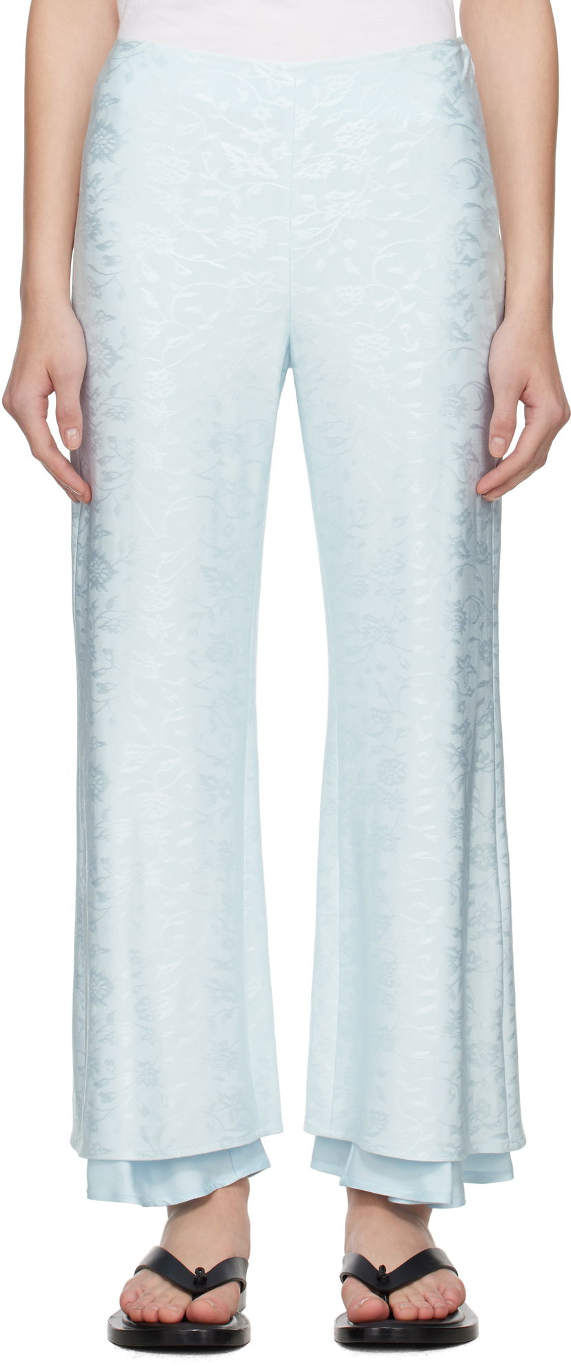 Штани Jil Sander Jil Sander Fluid Viscose Flower Jacquard Trousers Синій | J03KA0308_J20297