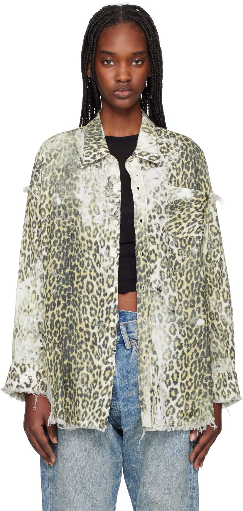 Сорочка R13 R13 Shredded Leopard Print Shirt бежевий | R13WR075-R469B