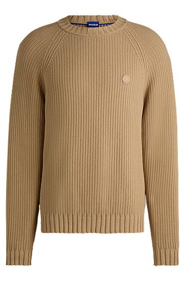 Cветр BOSS HUGO Ribbed Cotton Sweater with Logo Badge бежевий | 50518744