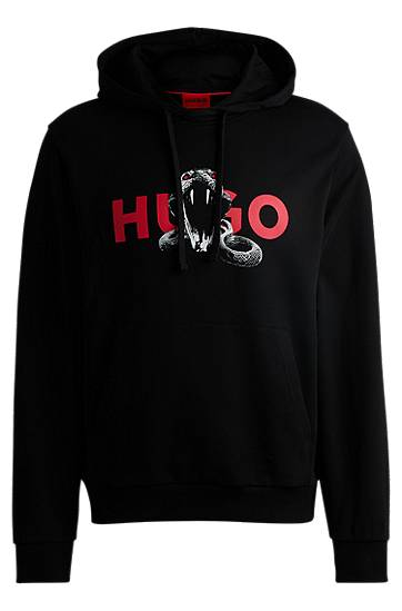 Світшоти BOSS HUGO Cotton-Terry Hoodie with Snake Graphic чорний | 50530580