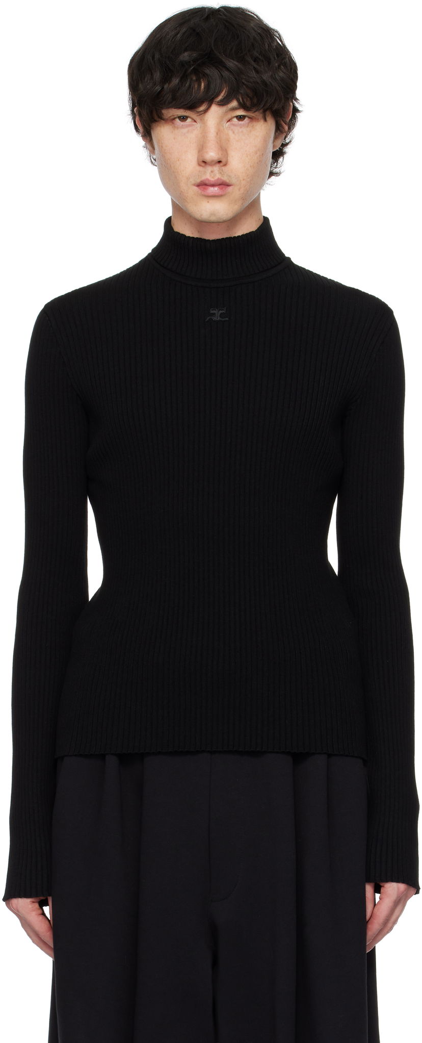 Cветр Courrèges Courrèges Reedition Rib Knit Mockneck Sweater чорний | PERMPU008FI0001