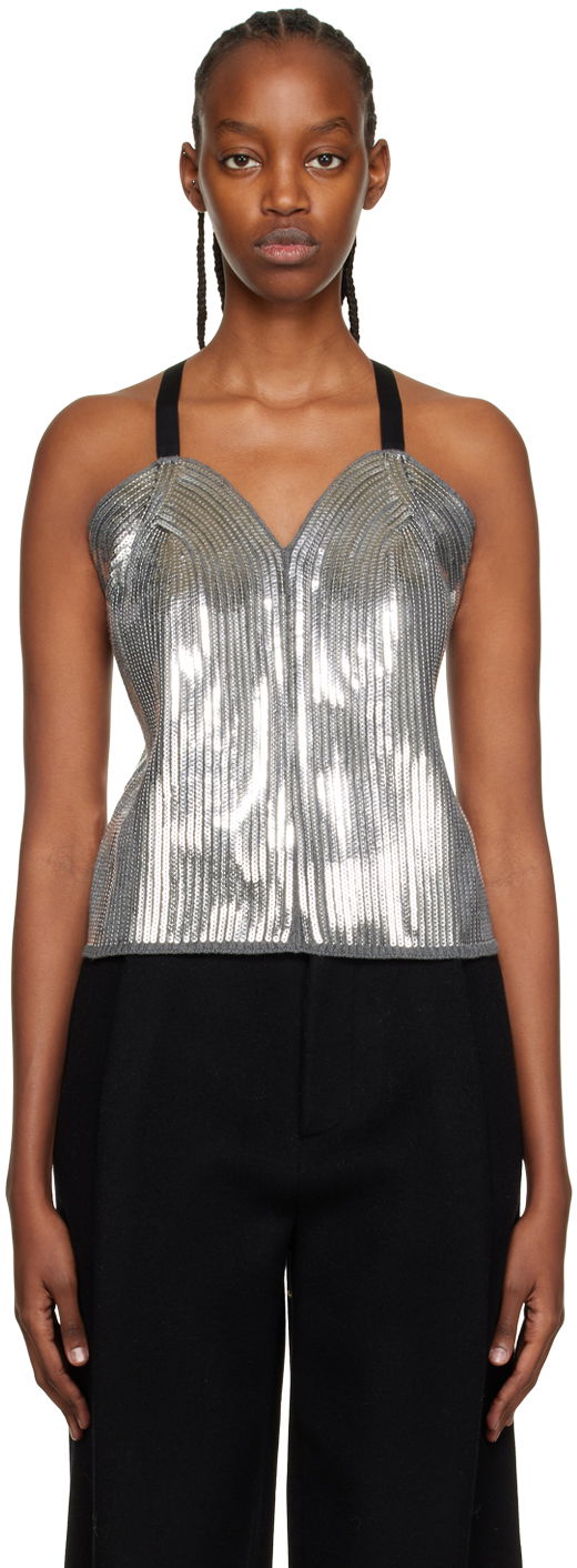 Бюстгальтер We11done We11done Sequin Camisole Top Сірий | WD-KT3-22-656-W-SV