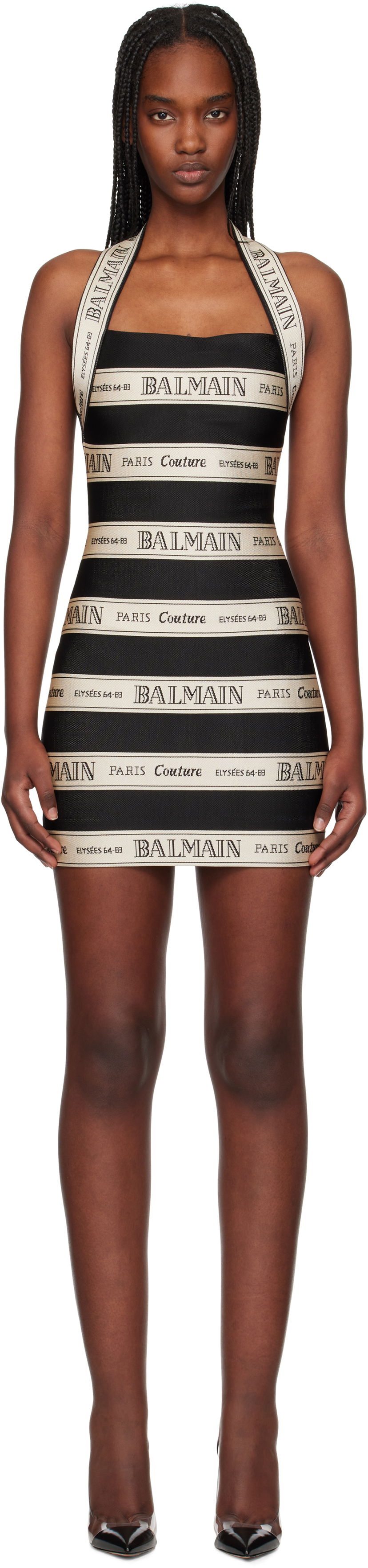 плаття Balmain Balmain Jacquard Halterneck Minidress чорний | EF1R5088JJ95