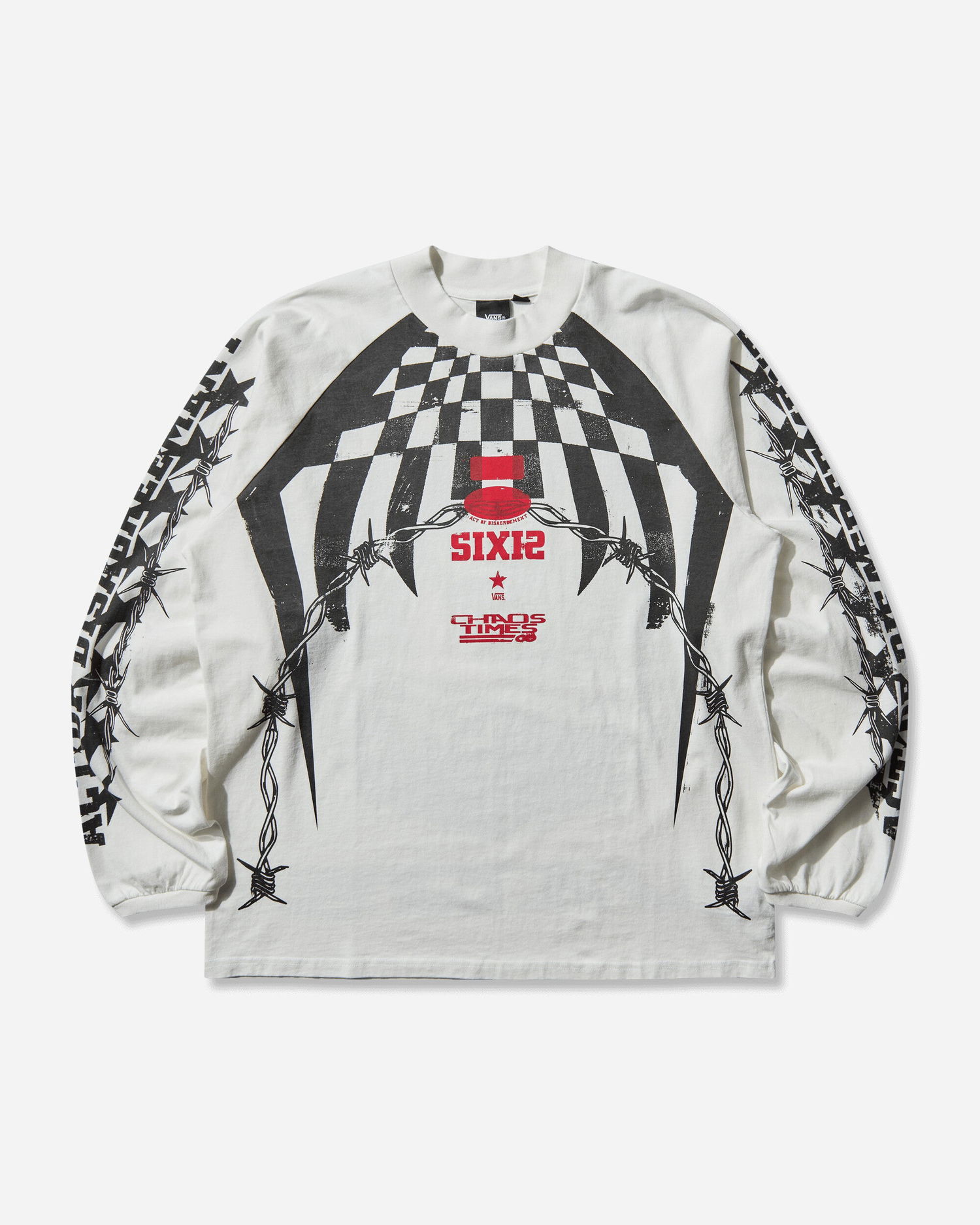 Футболка Vans Act of Disagreement Hazard Checkered Barbed Wire SIXIR Chaos Times Longsleeve T-Shirt білий | VN000RPWWHT1, 0