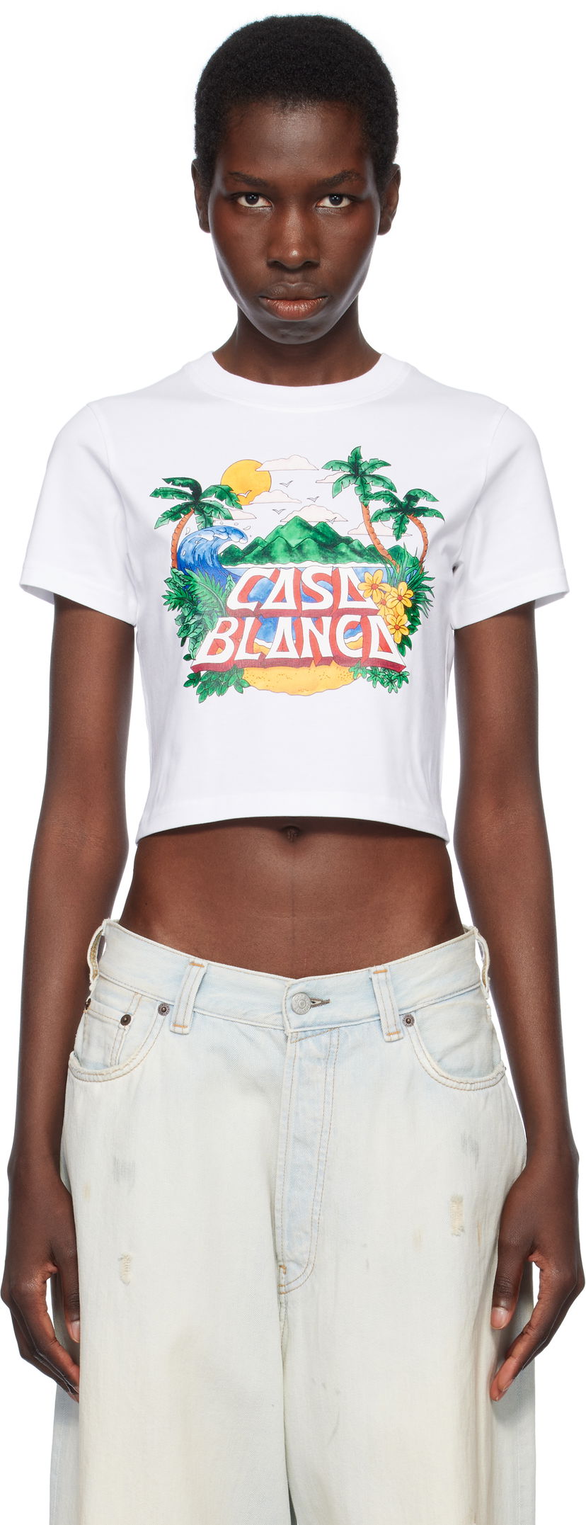 Кроп-топи Casablanca Casablanca Casa Beach Wave Cropped T-Shirt білий | WS25-JTS-009-03