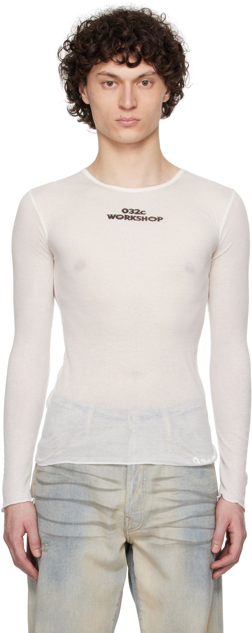 Футболка 032C 032c 'Black Sun' Fine Rib Longsleeve T-Shirt білий | S25-URC-0281-100