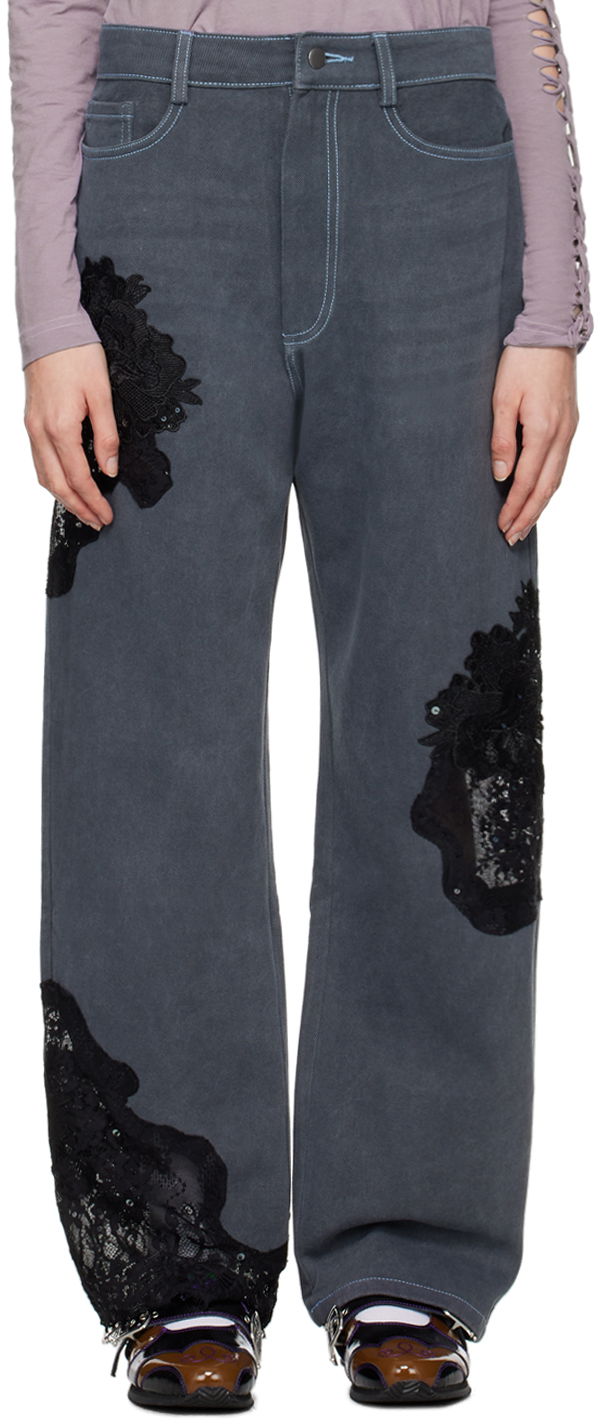 Джинси Collina Strada Collina Strada Mikaela Lace Appliqué Jeans Сірий | XX6022