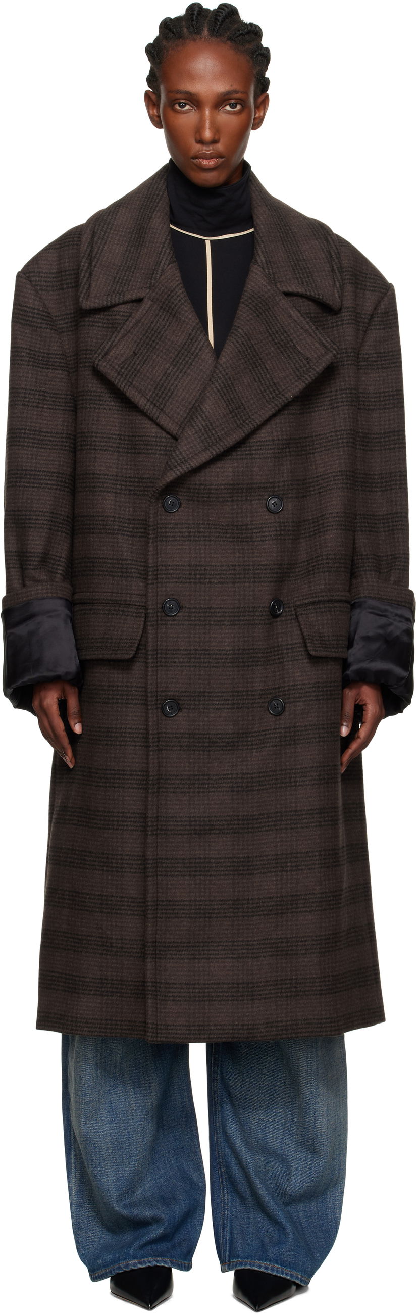 Пальто Maison Margiela MM6 Maison Margiela Checked Double-Breasted Coat Коричневий | S52AA0190 M35472