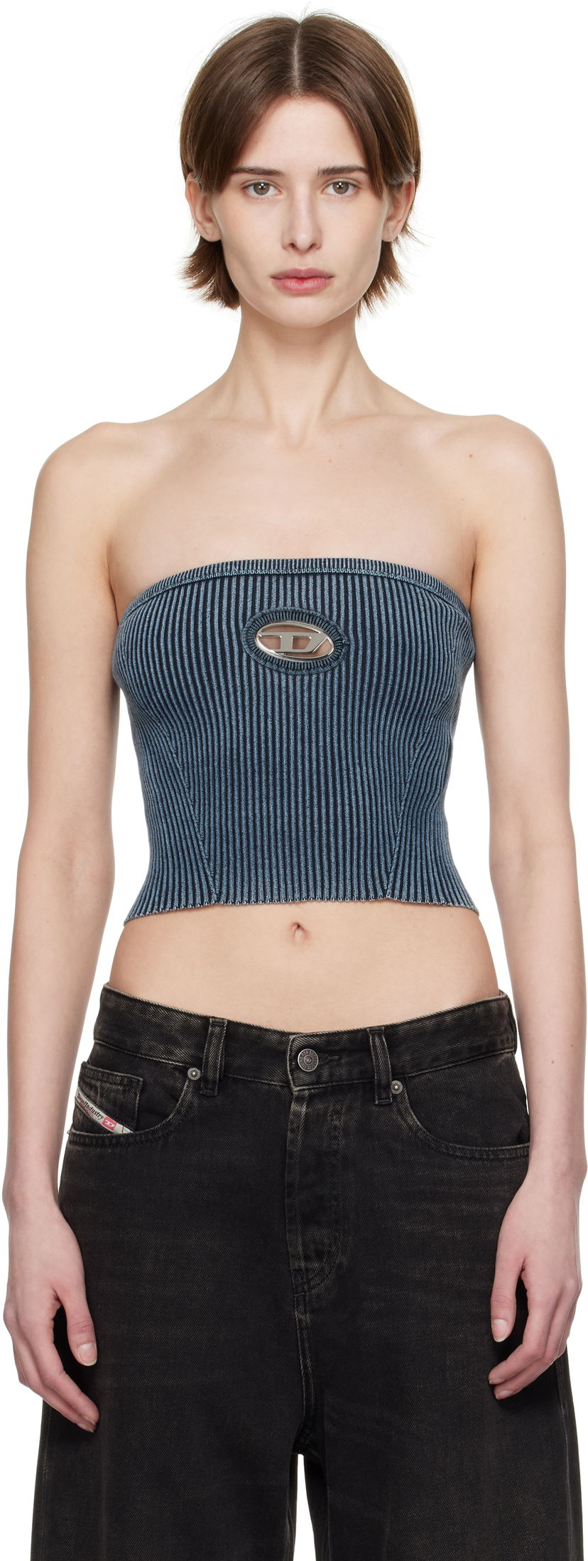 Кроп-топи Diesel M-Clarksvillex-C Ribbed Bandeau Top Синій | A14813 0ANAH