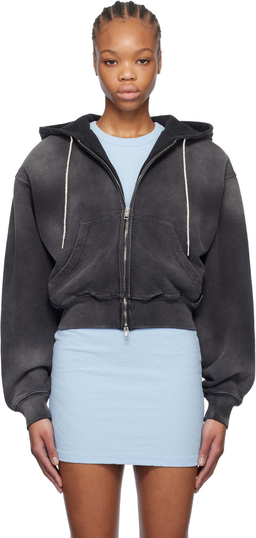 Світшоти Alexander Wang Alexander Wang Cropped Zip-Up Hoodie чорний | 4CC1252112