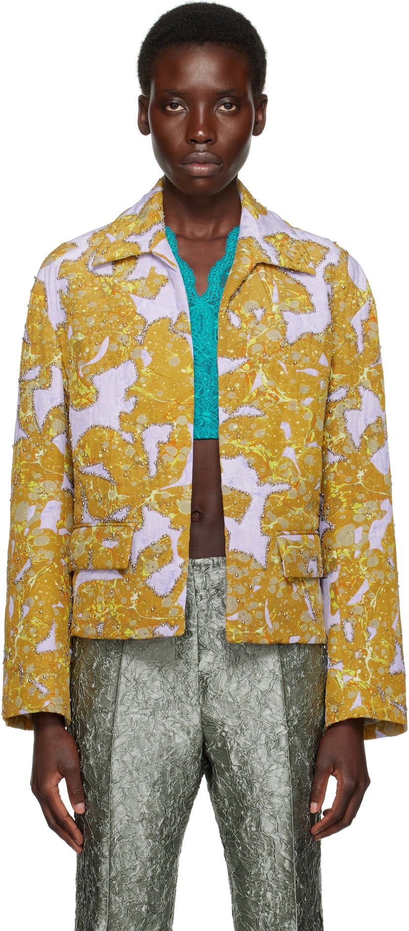 Куртка Dries Van Noten Dries Van Noten Beaded Floral Print Jacket Жовтий | 251-010520-1082