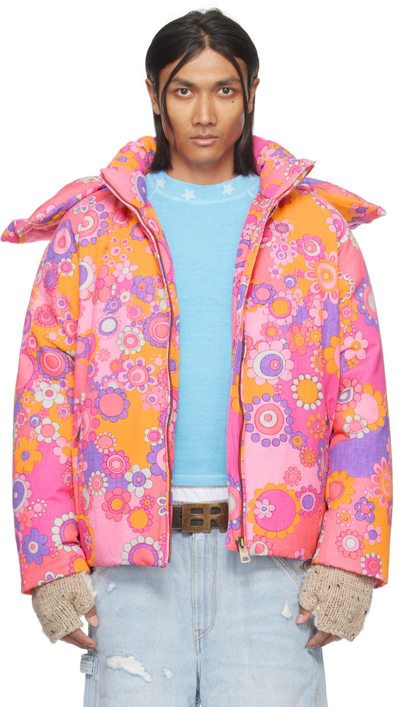 Пуховик ERL Floral Print Down Jacket Рожевий | ERL07C103