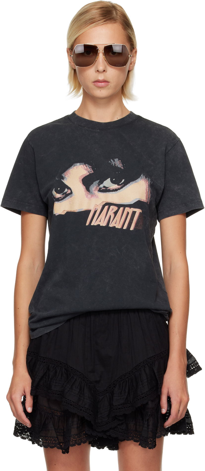 Футболка Isabel Marant Étoile Etoile Zoeline Short Sleeve Washed Graphic Print T-Shirt чорний | TS0147FA-C3N07E