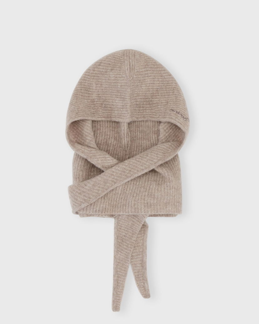 Шапка GANNI Wool Ribbed Knit Balaclava with Tie бежевий | A5983-859