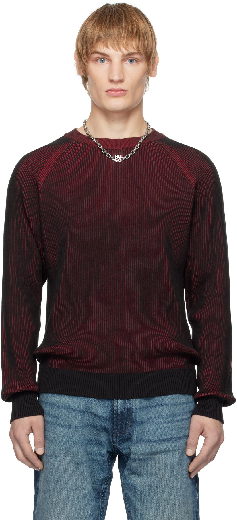 Cветр BOSS Two-Tone Ribbed Cotton Sweater Червоний | 50531799